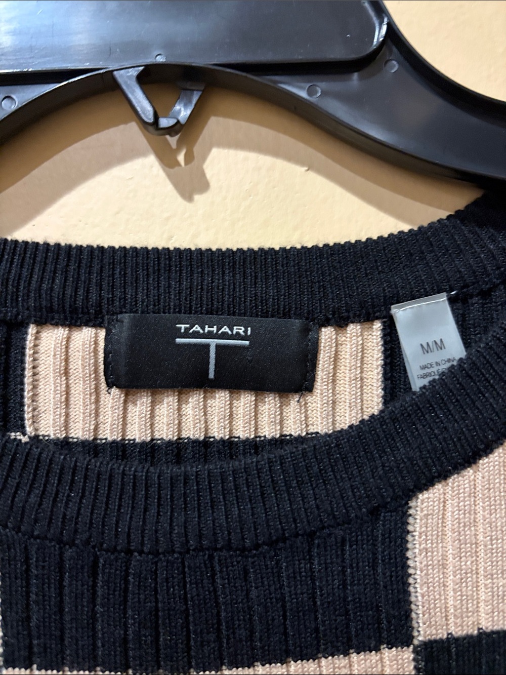Tahari Black and Cream Checkerboard Short Sleeve Knit Top - Picture 2 of 3